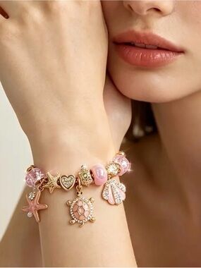 Pink Seashell & Turtle Charm Bracelet